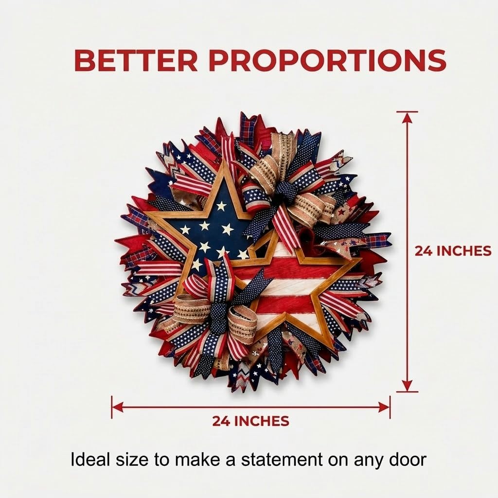 250th Anniversary Patriotic Wreath for Front Door - All-Weather Red White Blue Flower Wreath