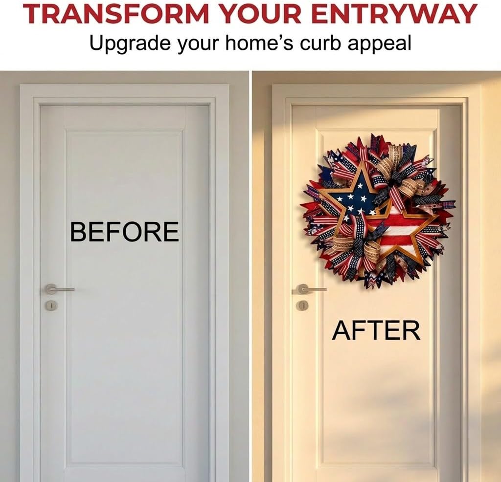 250th Anniversary Patriotic Wreath for Front Door - All-Weather Red White Blue Flower Wreath