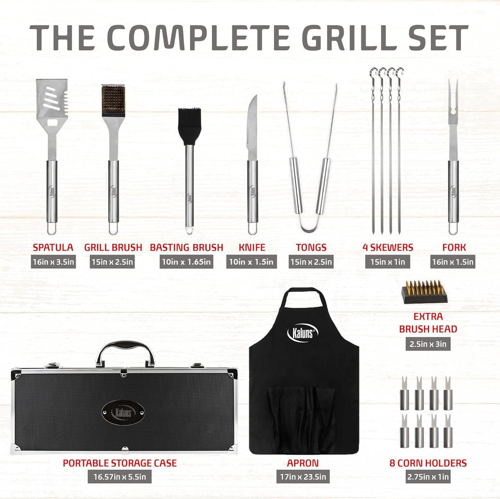Kaluns Grilling Accessories BBQ Tool Set with Aluminum Case and Apron