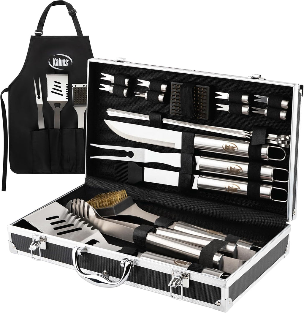 Kaluns Grilling Accessories BBQ Tool Set with Aluminum Case and Apron