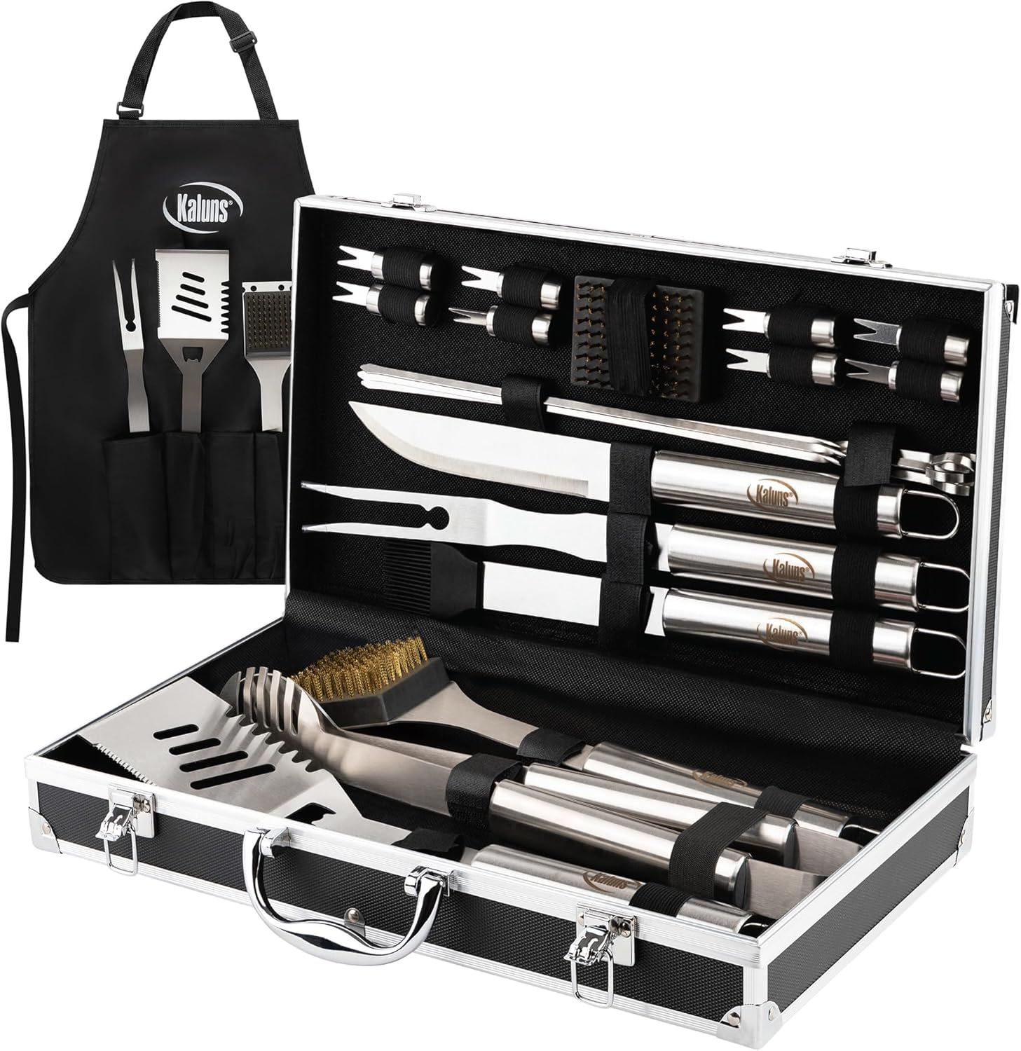 Kaluns Grilling Accessories BBQ Tool Set with Aluminum Case and Apron