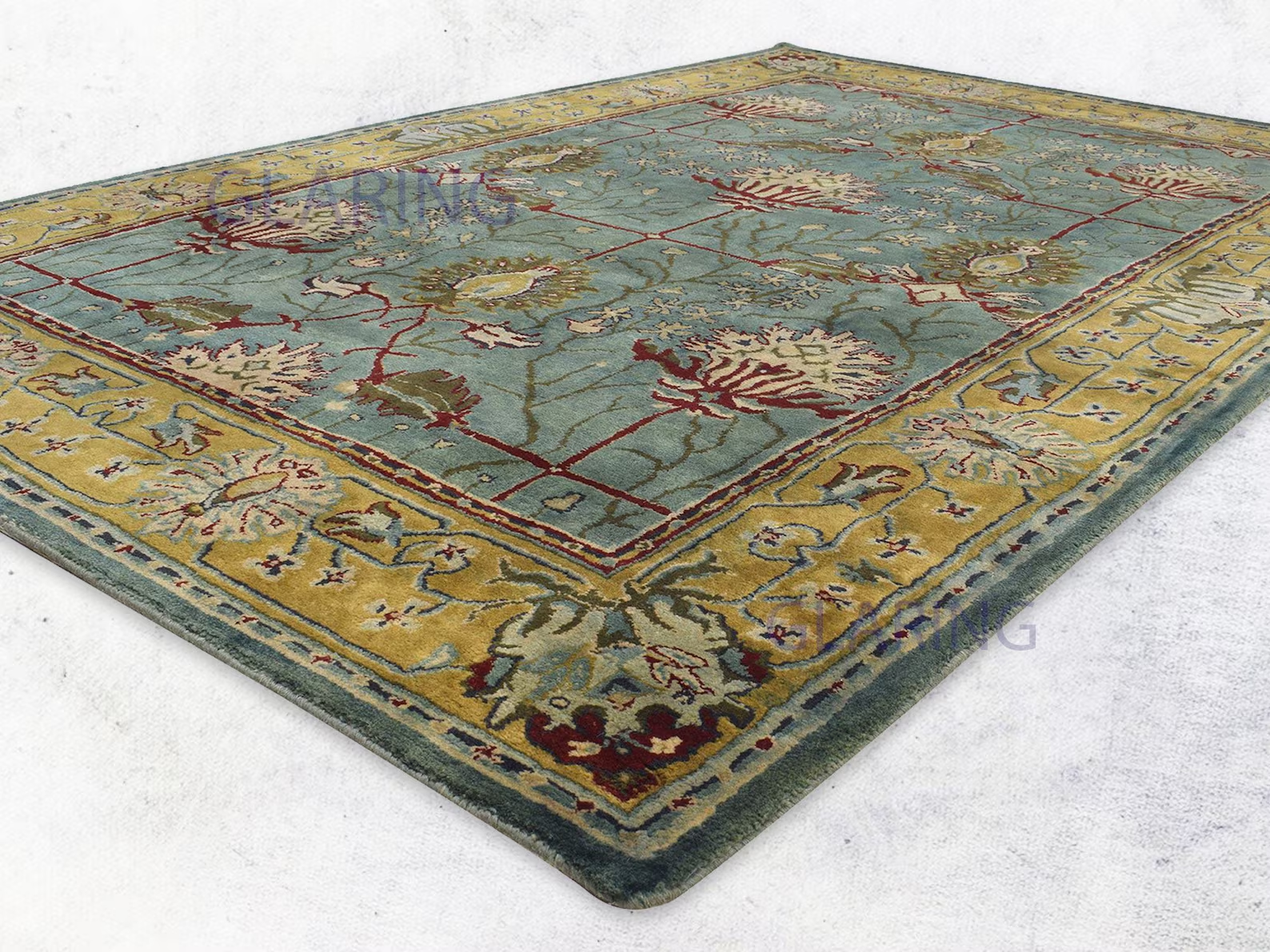 Teal and Gold Persian Inspired Wool Rug