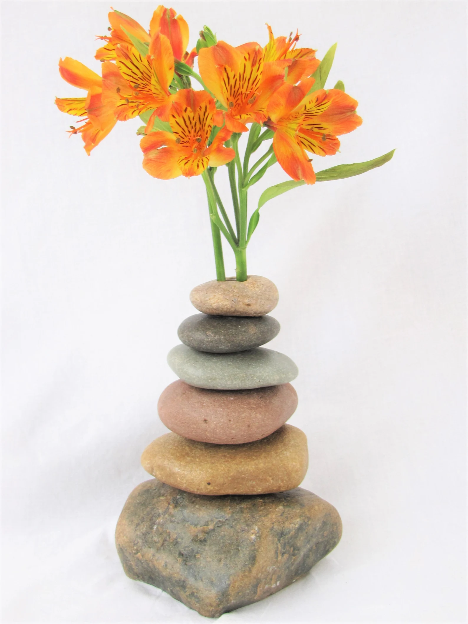 Stacked River Rock Bud Vase - Cairn Stone Flower Vase