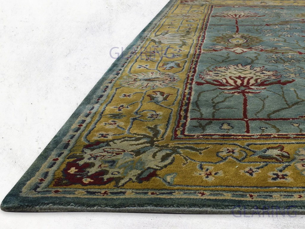 Teal and Gold Persian Inspired Wool Rug