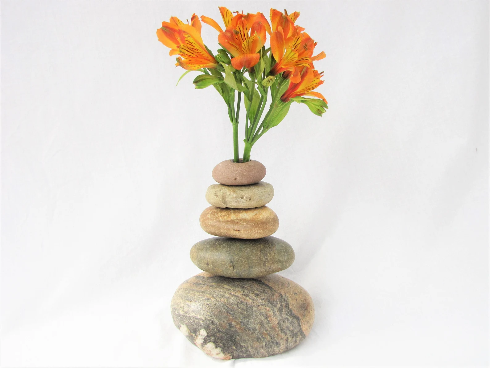 Stacked River Rock Bud Vase - Cairn Stone Flower Vase