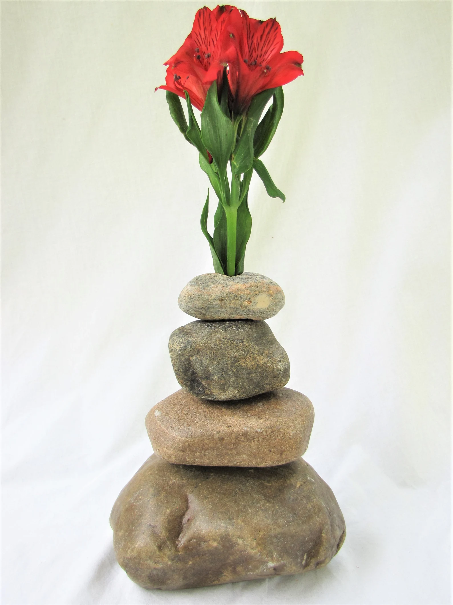Stacked River Rock Bud Vase - Cairn Stone Flower Vase