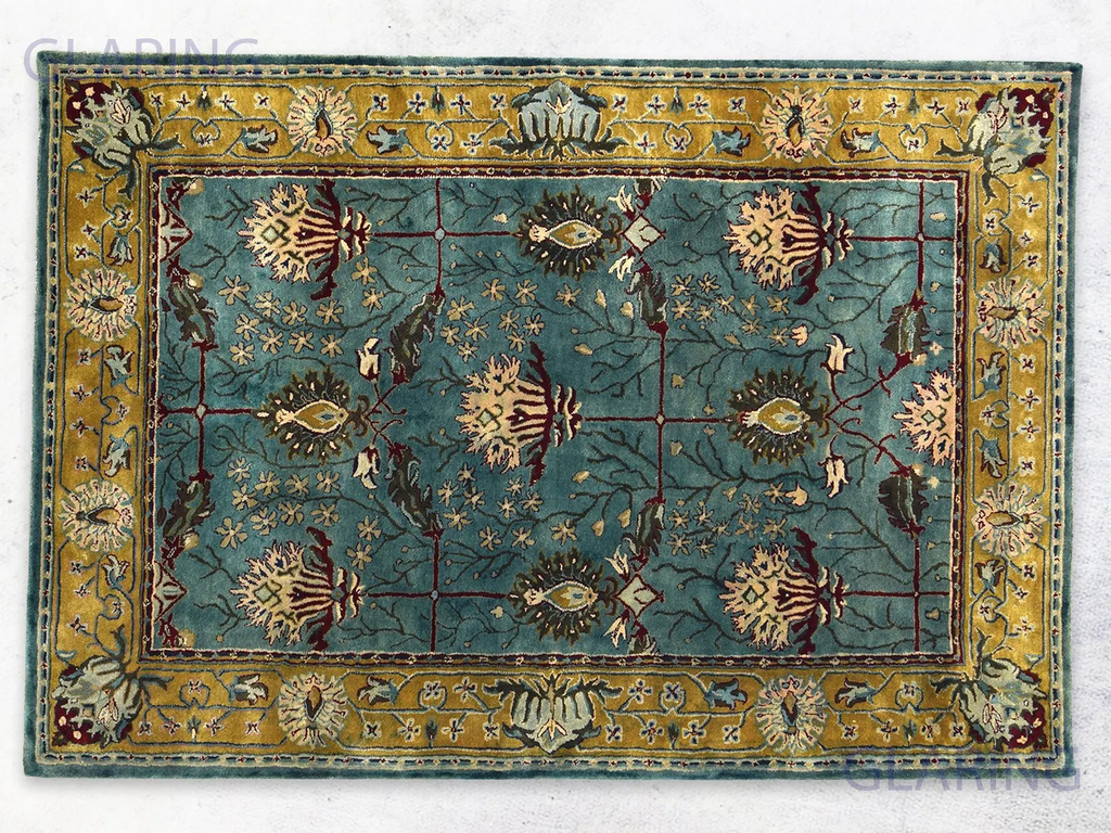 Teal and Gold Persian Inspired Wool Rug